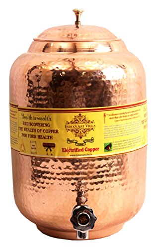 IndianArtVilla Handmade Copper Water Pot Matka Tank With Tap 4 Litre For Kitc