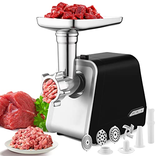 Elifine Meat Grinder Electric Meat Mincer with 3 Grinding Plates and Sausage Stuffing Tubes Food Grinder Machine for Home Use CommercialStainless Steel2000W (Max)