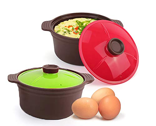 Microwave Silicone Food Steamer with Handle  Lid (Set of 2)  Microwave Dishwasher  Oven Safe up to 482 °F  BPA Free 100 Toxic Free Easy to Clean  Made in Korea (203 Fl Oz (600ml 25 Cups) Colored Lid)