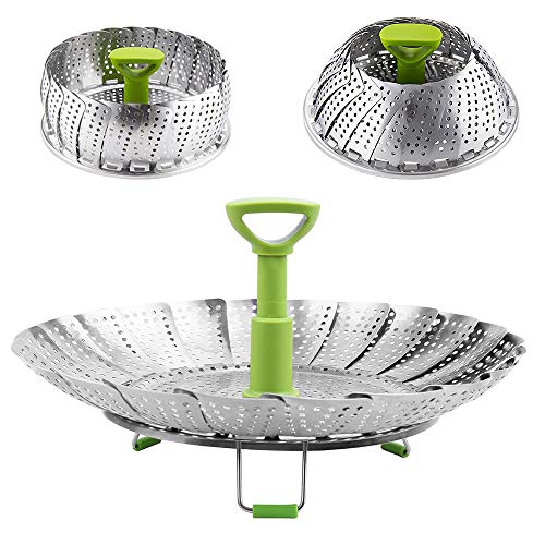 Vegetable Steamer Basket Stainless Steel Folding Steamer with Extending Removable Center Handle Insert for Veggie Seafood Cooking to Fit Various Size Pot (64 to 10)