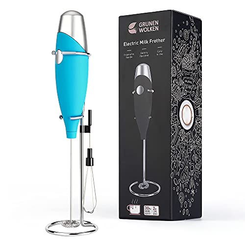 GRUNEN WOLKEN Milk Frother Handheld High Powered with Support Stand Electric Milk Coffee drink Mixer Perfect for Coffee Cappuccino Matcha Hot Chocolate