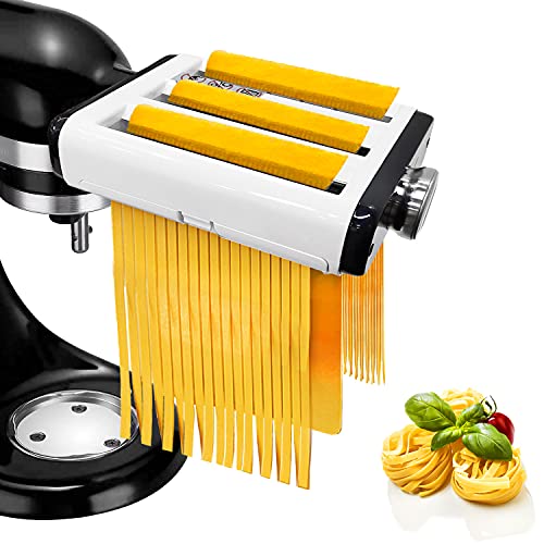Pasta Maker Attachment for All Kitchenaid Mixers Noodle Ravioli Maker Kitchen Aid Mixer Accessories 3 In 1 Including Dough Roller Spaghetti Cutter Fettuccine Cutter  Homemade Fresh Pasta Easily