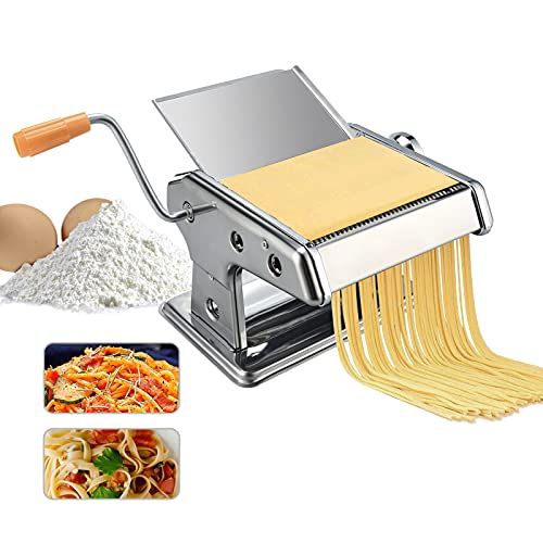 Pasta Maker  Stainless Steel Manual Pasta Machine With 6 Adjustable Thickness Settings  Roller Noodle Maker with Removable Handle and Clamp  Perfect for Spaghetti Fettuccini or Dumpling Skin