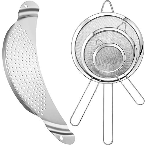 4 Pieces Stainless Steel Mesh Strainers Sets 3 Fine Mesh Strainers Wire Strainers and 1 Pan Pot Strainer Colander Sifter for Vegetables Fruit Pasta Drain and Rinse (315 Inch 551 Inch 709 Inch)