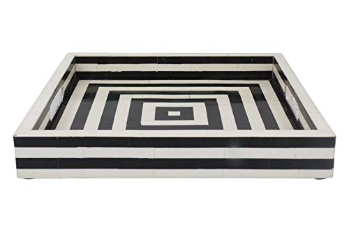 Handicrafts Home 12 x 12 Concentric Art Inspired Decorative Trays Black  White