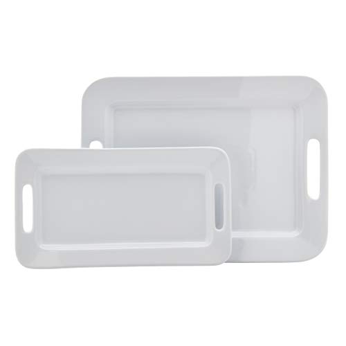 Tabletops Gallery White Durable Stoneware Serving Dishes Platter and Sets with Handles Rectangular Platter Set of 2