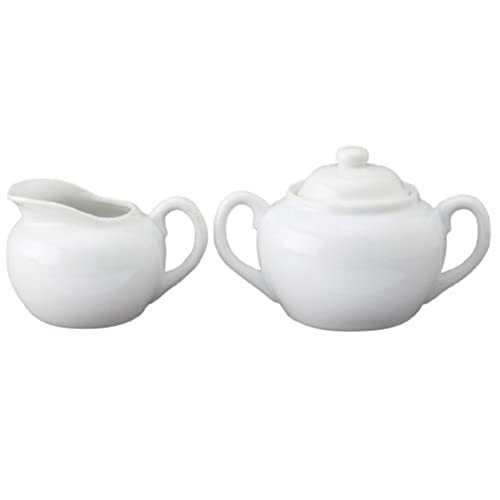 HIC Harold Import Co Classic Creamer Set for Coffee and Tea White Porcelain Pitcher and Sugar Bowl 6Ounce Set of 2