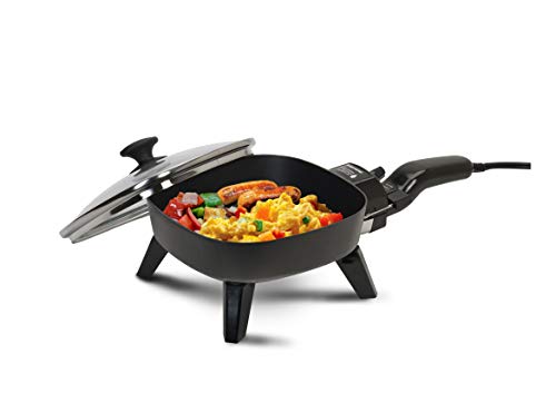 Elite Gourmet EFS400 Personal Stir Fry Griddle Pan Rapid Heat Up 600 Watts PFOAFree Nonstick Electric Skillet with Tempered Glass Lid (Black)