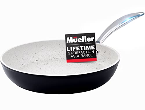 Mueller HealthyStone 10Inch Fry Pan Heavy Duty NonStick German Stone Coating Cookware Aluminum Body Even Heat Distribution No PFOA or APEO EverCool Stainless Steel Handle Black