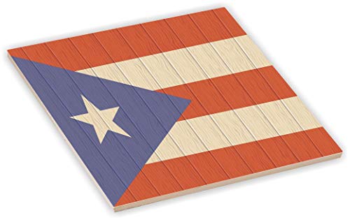 Sam Sandor 6 Inch Ceramic Tile Art  Puerto Rico Flag on Wood Design