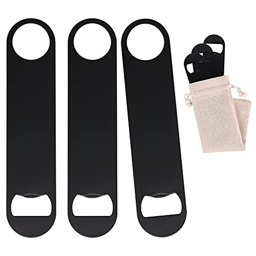 3 PACK Stainless Steel Flat Bottle Opener Beer Bottle Opener 7inch Black with Exquisite Packaging for Kitchen Bar or Restaurant
