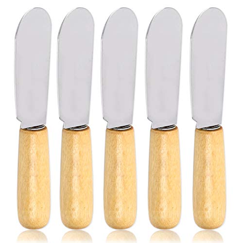 ACKLLR 5 Pack Stainless Steel Straight Edge Wide Butter Spreader with Wood Handle Deluxe Sandwich Cream Cheese Condiment Spreader Set Kitchen Tools 4 Inches