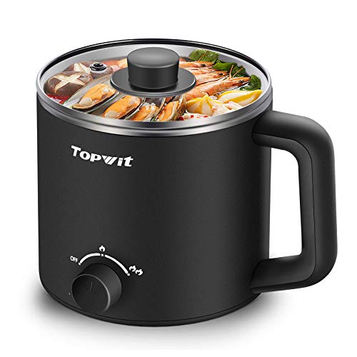 Topwit Electric Hot Pot Mini Ramen Cooker 16L Noodles Pot Multifunctional Electric Cooker for Pasta ShabuShabu Oatmeal Soup and Egg with OverHeating Protection Boil Dry Protection Black