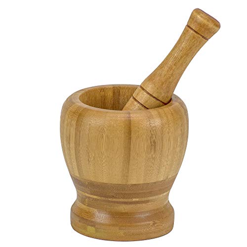 DecorRack Bamboo Mortar and Pestle 100 Natural Bamboo Spice Grinder Crush Press Mash Spices Herbs Garlic Pepper Guacamole Nuts Fruit 4 inch Wooden Mortar and Pestle Set for Kitchen