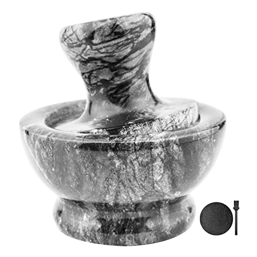 ZHAOHUA 0618 Marble Mortar and Pestle Set with Brush Mushroom Shaped Pill Crusher 41 inch Spice Herb Grinder for Seasonings Pesto Powder Easy to Clean Efficient