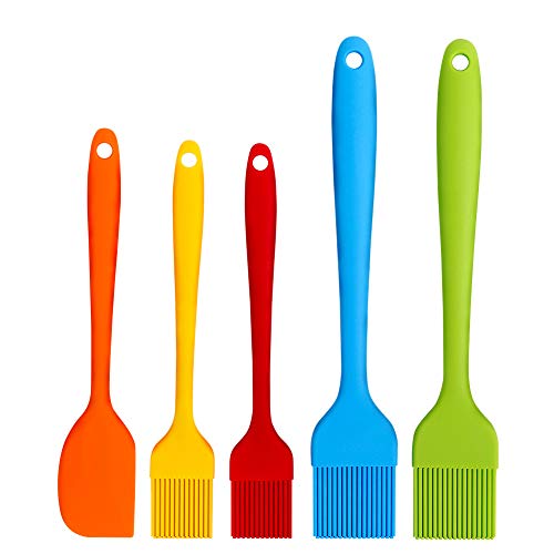 Topsome Silicone Basting Brush Pastry Brush Heat Resistant BPA Free BBQ Grill Barbeque  Kitchen Baking Set Oil Brushes for Cooking Soft Bristles Long Handle with Spatula (5 Pack)