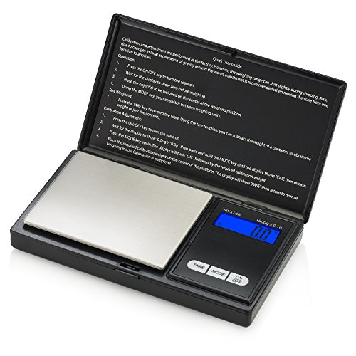 Smart Weigh Digital Pocket Gram Scale 1000g x 01 Grams Digital Gram Scale Jewelry Scale Food Scale Medicine Scale Kitchen Scale Black Battery Included