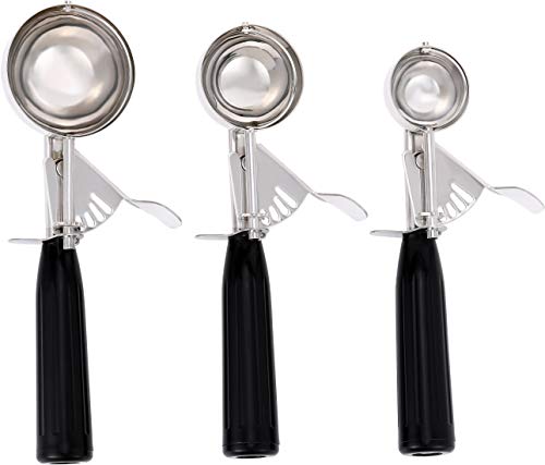 Apexstone Cookie Scoop Set of 3Ice Cream Scoop Set of 3Stainless Steel Ice Cream Scoop with Trigger Include Small Size(158 Inch)Medium Size(197 Inch)Large Size(248 Inch)