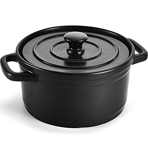 AooLen Small Dutch Oven Pot with Lid 3 Quart Sourdough Bread Baker Clay Oven for Bread Bread and Potato Pot Ceramic Cooking Pot Stock Pot Ceramic Casserole Dish for Bread Making Soup Stew Black