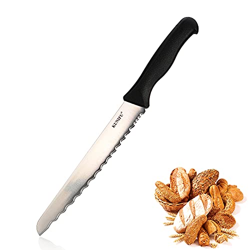 KUNIFU Serrated Bread Knife UltraSharp Stainless Steel Professional Grade Bread Cutter  Cuts Thick Loaves Effortlessly  Ideal for Slicing Bread Bagels Cake
