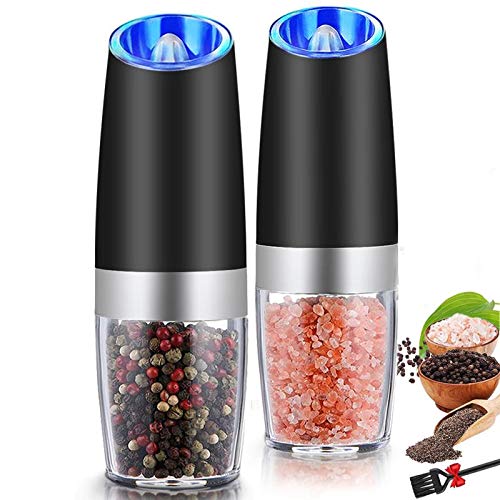 Gravity Electric Salt and Pepper Grinder Set Automatic Pepper and Salt Mill Grinder BatteryOperated with Adjustable Coarseness LED Light One Hand Operated By Rongyuxuan