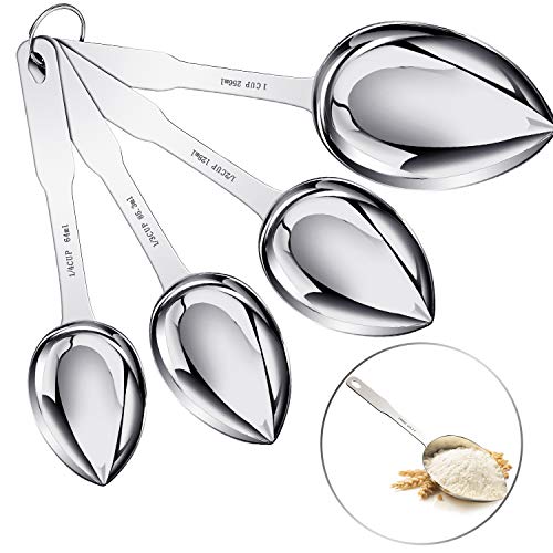4 Pieces Oval Measuring Scoops Set 14 Cup 13 Cup 12 Cup 1 Cup Pet Food Measuring Scoops Stainless Steel Oval Scoops Multifunctional Ice Cream Tea Food Measuring Scoop for Dry or Liquid Baking