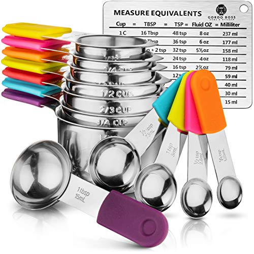 Magnetic Measuring Cups And Spoons Set Gordo Boss 13piece Set In Red Pink Or Multi Color Stainless Steel Measuring Cups And Spoons Set Professional Chef Grade Metal Measuring Cups Stainless Steel