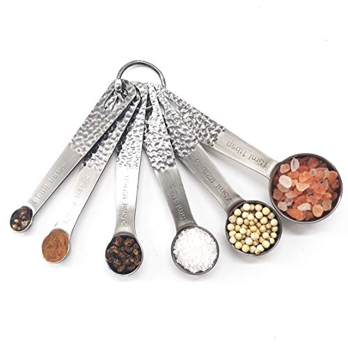 Stainless Steel Metal Measuring Spoons Complete Set of 6pcs Professional Measurer Scoops Ingredients Liquid or Dry Heavy Duty Solid Measurment Spoon Color Dark Gray