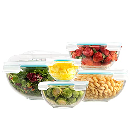 EatNeat 5Piece Glass Salad Bowl Set With Airtight Locking Lids  Nesting Mixing Bowls for Organization and Food Storage  Microwave and Oven Safe