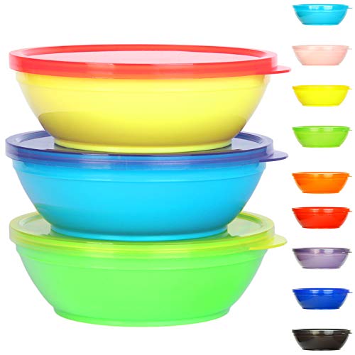 Youngever 18 Sets 8 ounce Kids Bowls with Lids (18 Bowls  18 Lids) Small Food Storage Containers Toddler Bowls with Lids Microwave Safe Dishwasher Safe Set of 18 in 9 Assorted Colors