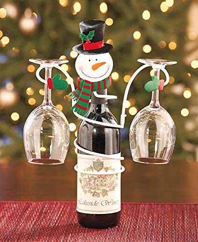 Holiday Snowman Wine Bottle  Glass Holder by LTD