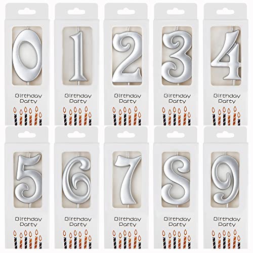 PHD CAKE 10Count 09 Silver Number Birthday Candles Number One Birthday Silver Number Candles Party Celebration Baby Showers