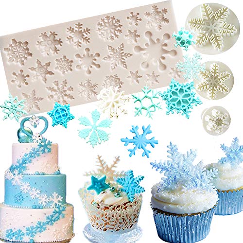 JeVenis Set of 4 Snowflake Fondant Mold 3D Christmas Cake Decorations Winter Cupcake Topper for Chocolate Candy Soap Cake Baking Decoration