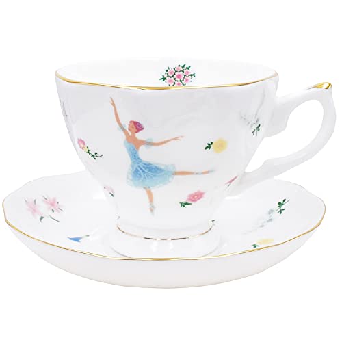 Zealax Bone China Tea Cup and Saucer Set Valentines Gift Coffee Cup for Ballet Dancer Teacher