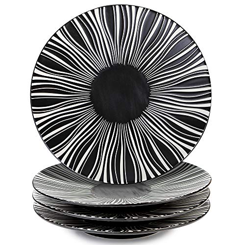 MARSTRACE 825 Inch Ceramic Dessert PlatesBlack and White Striped Plates with Pattern for Salad Sandwiches Set of 4Microwave Dishwasher Safe