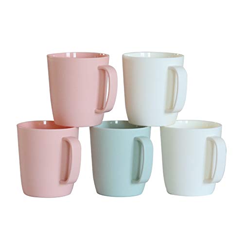 Kurala Coffee Mugs Set of 5 Plastic Coffee Cups Set 10 Ounce Unbreakable Coffee Mug Plastic with Handle，3 Basic Colors Reusable Plastic Mug Dishwasher Safe