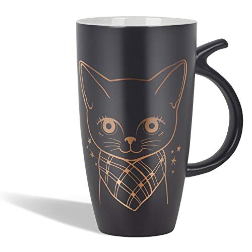 20oz Black Large Ceramic Cute Cat Coffee Mug Tall Animal Mug