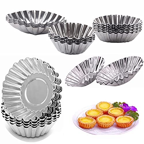 Egg Tart Molds Mini Tart Pans 10Pcs Stainless Steel Egg Tart Mold Cupcake Pie Cookie Pudding Mould Baking Cups Bakeware Cake Cookie Mold NonStick Puto Cup for Pies Cheese Cakes Desserts Quiche