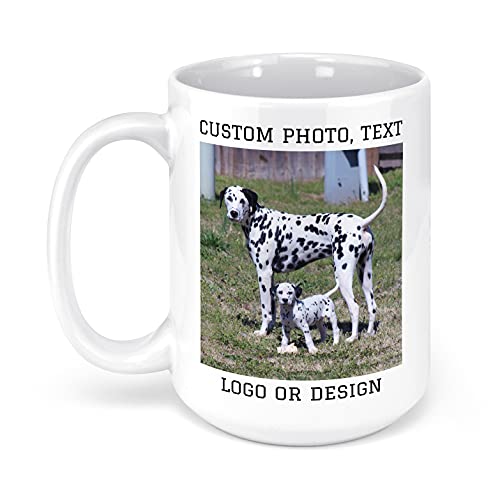 Personalized Coffee Mug with Custom Photo Text Logo or Design 15 oz White Ceramic Dye Tazas Personalizadas