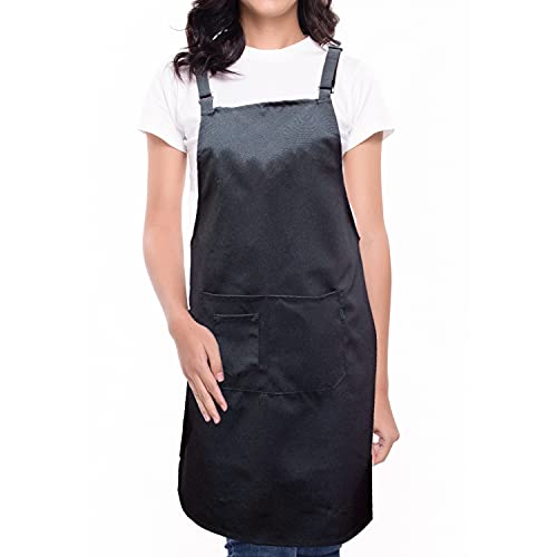 Carrotez Adjustable H style Bib Apron with 2 Pockets Apron for Men Women Chef Waiters Artist Grill Kithen Restaurant Bar Shop (Black)