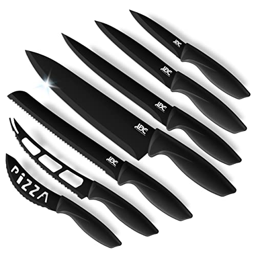 LDC Kitchen Knife Set  7 Piece Stainless Steel Black Knives Set For Kitchen Sharp Rust Proof And Scratch Resistant  Professional Knife Set