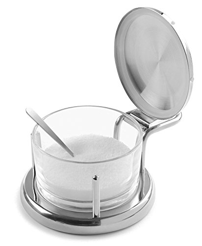 Glass Salt Server with Lid and Spoon Stainless Steel Serving Bowl Great for Storing Salt Sugar Honey Cheese Condiments Spices and Herbs