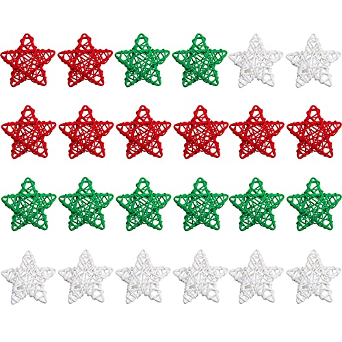 STMK 24 Pcs Christmas Star Shaped Rattan Balls Decoration 236 Inch Red White and Green Star Shaped Wicker Balls for Christmas Home Decor DIY Vase Bowl Filler Ornament Wedding Table Decoration