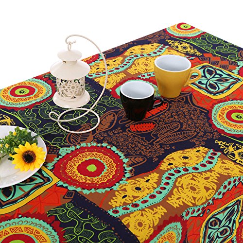 UniTendo Bohemia Mediterranean Style TableclothsTable Cloth Retro Colorful Floral Table Cover for Dining Table or Outside PicnicFurniture Cover for Home Decor55x86