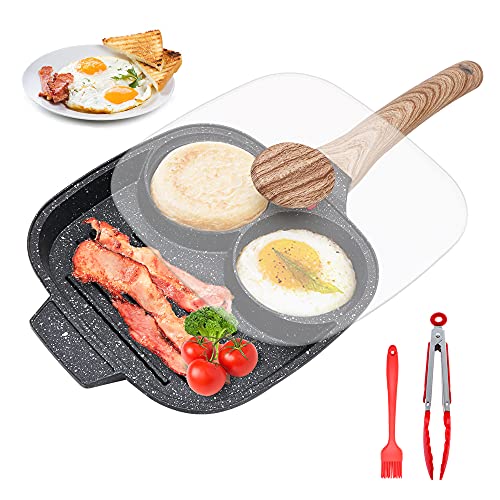 Egg Frying Pan Fried Egg Pan With Lid Nonstick 3 Section Pancake Pan Divided Frying Grill Pan For Breakfast Gas  Induction Compatible 83 in