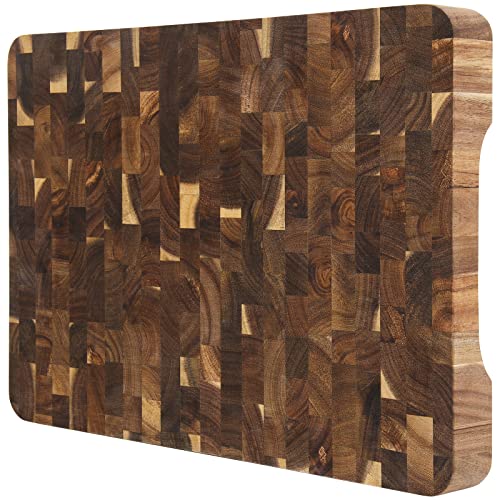 End Grain Acaica Wood Butcher Block with Handles 1575x112x15 inch Kitchen Chopping Board for Meat Vegetables Fruits Bread Cheese Organic Wood Cutting Boards