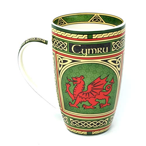 Wales Porcelain Coffee Mug  Welsh Red Dragon Porcelain Cup with Irish Celtic Knots Design Made of New Bone China 400ml14fl oz