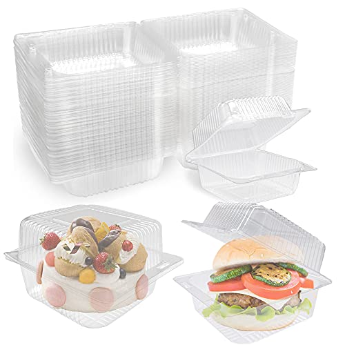 100 Pcs Clear Plastic Square Hinged Food ContainerDisposable Clamshell Dessert Container with Lid for FruitSaladSandwichesCupcake(5x47x28 in)