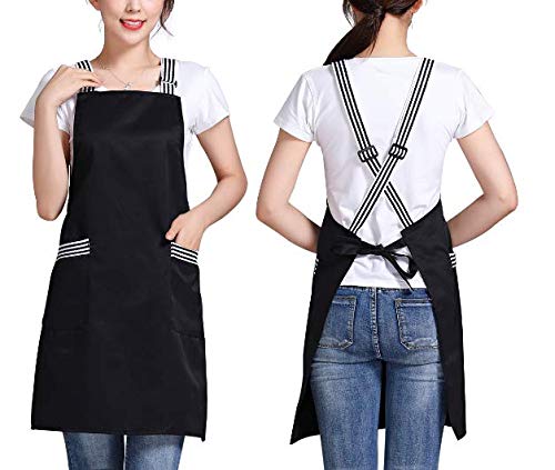 Amytalk Cross Back Aprons for Women Men With 2 Large Pockets Adjustable Strap Apron for Women Durable Chef Apron Cute For Women Kitchen Cooking Cleaning BBQ Painting Size S Black