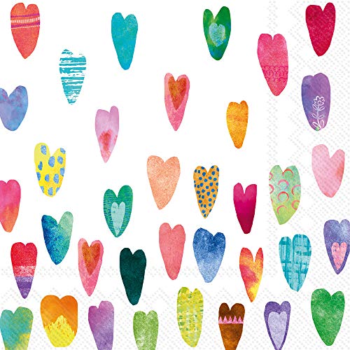 Boston International  C844300 Boston International IHR 3Ply Cocktail Beverage Paper Napkins 5 x 5Inches Rainbow Hearts